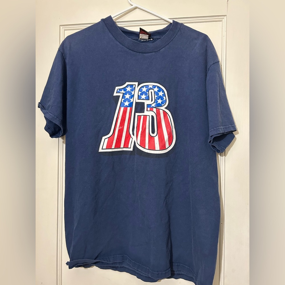 Lucky 13 Men's T Shirt American Large USA MADE Navy Blue American Flag Design
